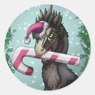 Pegatina Redonda Feliz Dinosaurio de Navidad