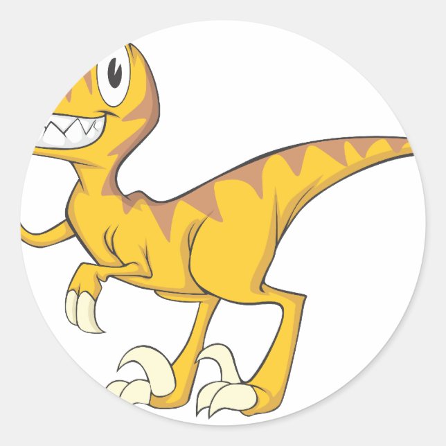 Pegatina Redonda Feliz Dinosaurio de Velociraptor (Anverso)