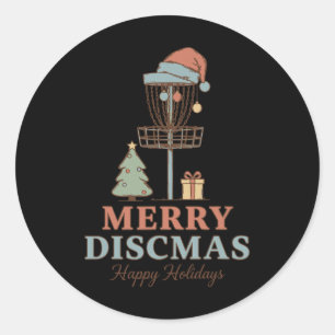 Pegatina Redonda Feliz Discmas Felices Fiestas Cesto de Disc Golf E