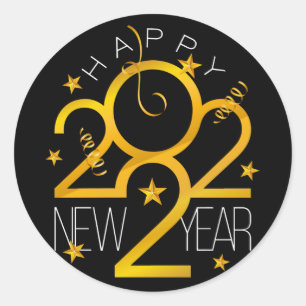 Pegatina Redonda Feliz diseño de Año Nuevo 2022 con número de oro