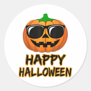 Pegatina Redonda Feliz disfraz de Halloween divertida calabaza