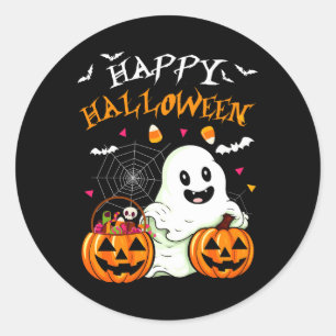 Pegatina Redonda Feliz disfraz de Halloween Sonriendo Calabaza Fant