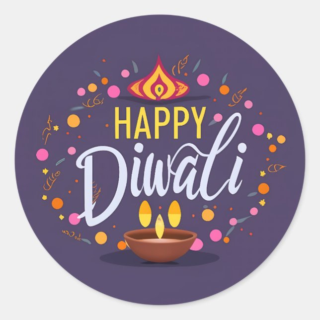 Pegatina Redonda feliz diwali (Anverso)