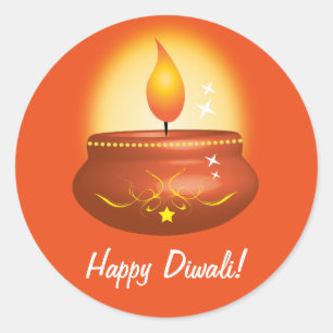 Pegatina Redonda Feliz Diwali con Lantern