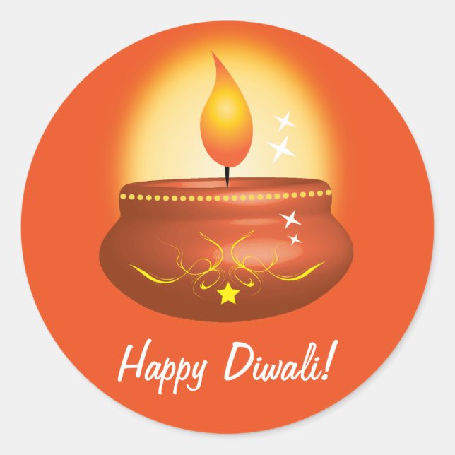 Pegatina Redonda Feliz Diwali con Lantern (Anverso)