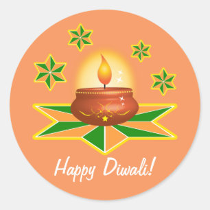Pegatina Redonda Feliz Diwali con Lantern
