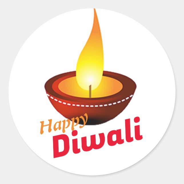 Pegatina Redonda Feliz Diwali deepak (Anverso)