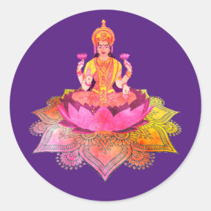 Pegatina Redonda Feliz Diwali - Diosa Deepalavi Lakshmi 4