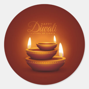 Pegatina Redonda Feliz Diwali, Festival de las Luces