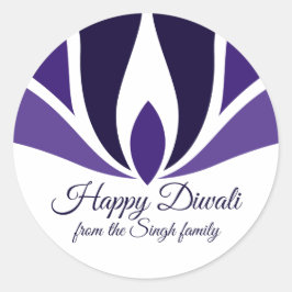 Pegatina Redonda Feliz Diwali Hermosa Familia Personalizado Púrpura