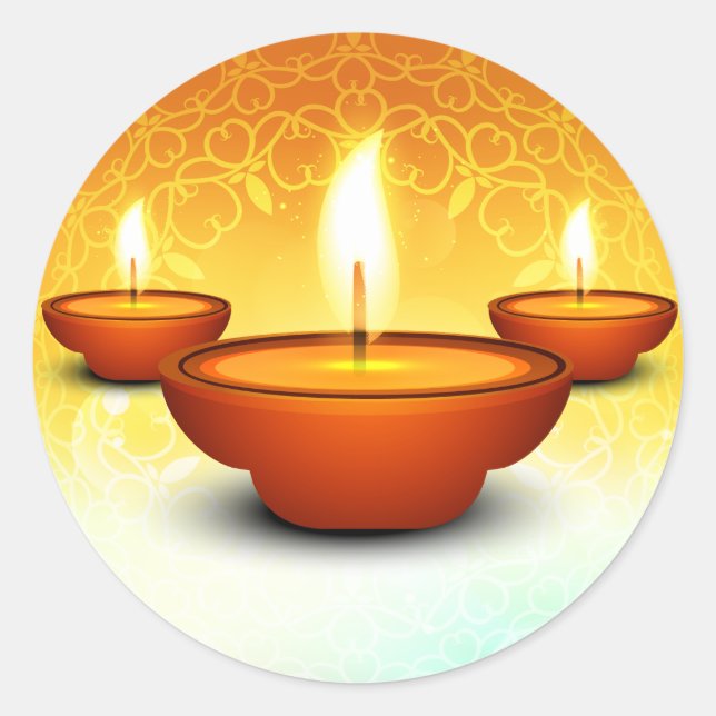 Pegatina Redonda Feliz Diwali lámparas de aceite relámpago verde do (Anverso)