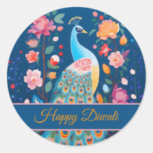 Feliz Diwali Peacock y Flores