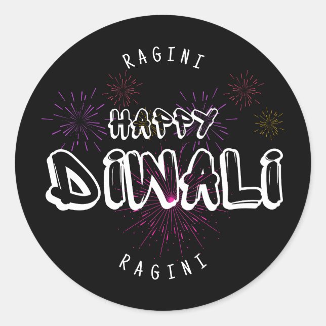 Pegatina Redonda Feliz Diwali - personalizable y personalizado (Anverso)