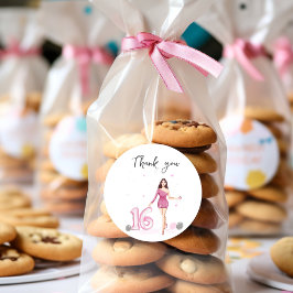 Pegatina Redonda Feliz dulce dieciséis, cumpleaños 16