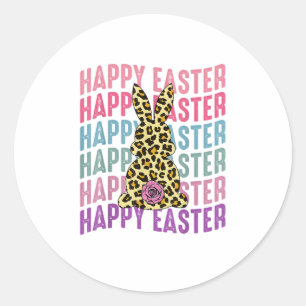 Pegatina Redonda Feliz Easter Leopardo Bunny Groovy Conejo Cute