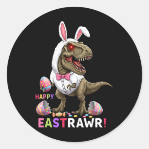Pegatina Redonda Feliz Eastrawar T Rex Dinosaur Easter Bunny Candy
