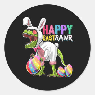 Pegatina Redonda Feliz Eastrawar T Rex Dinosaur Easter Bunny Egg Co