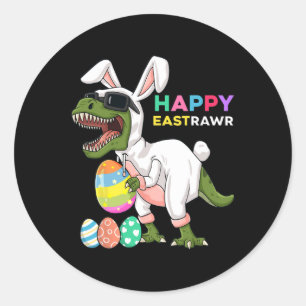 Pegatina Redonda Feliz Eastrawar T Rex Easter Bunny Dinosaur Eggs B