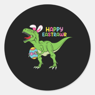 Pegatina Redonda Feliz Eastrawar T Rex Easter Bunny Dinosaur Eggs B