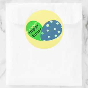 Pegatina Redonda Feliz Eggs de Pascua Verde Azul