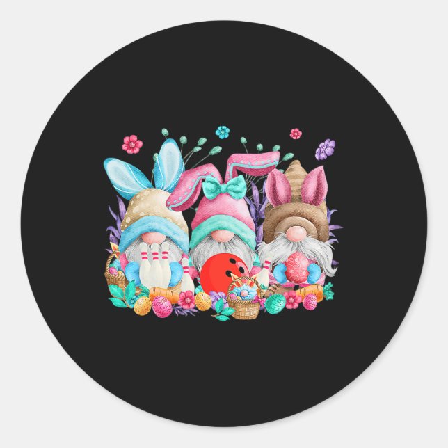 Pegatina Redonda Feliz Eggys de Pascua Bunny Gnomes Bowling Lover E (Anverso)