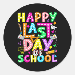 Pegatina Redonda Feliz El Último Día De La Escuela Groovy Teacher S
