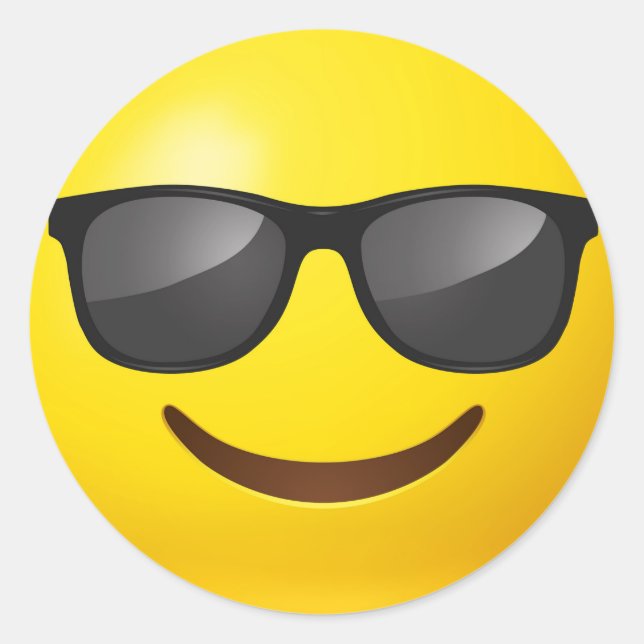 Pegatina Redonda Feliz Emoji Amarilla con gafas de sol (Anverso)