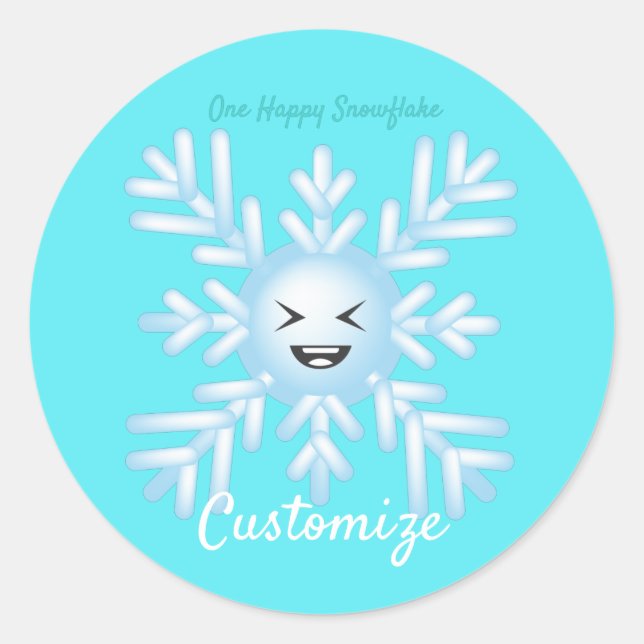 Pegatina Redonda Feliz Emoticon de Snowflake Thunder_Cove (Anverso)