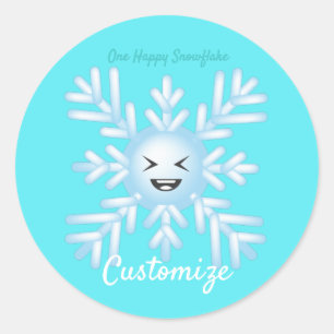 Pegatina Redonda Feliz Emoticon de Snowflake Thunder_Cove 