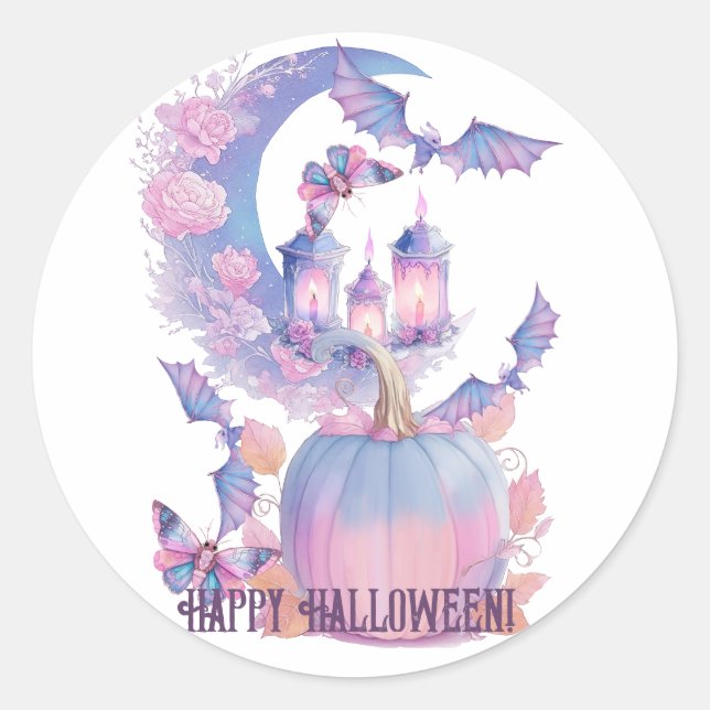 Pegatina Redonda Feliz Espíritu de Halloween (Anverso)