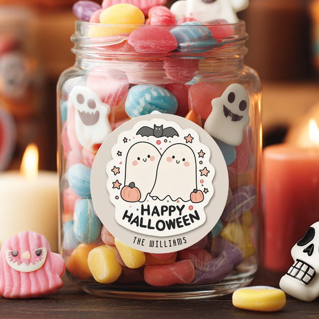 Pegatina Redonda Feliz Fantasma de Halloween (Subido por el creador)