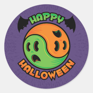 Pegatina Redonda Feliz Fantasma de Halloween Yin-Yang