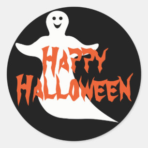 Pegatina Redonda Feliz Fantasma Feliz Halloween