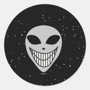 Pegatina Redonda Feliz feliz rostro de ciencia ficción de raza alie