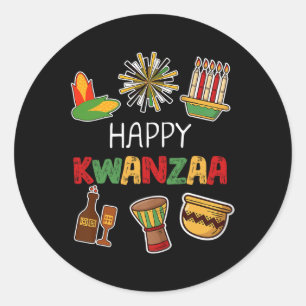 Pegatina Redonda Feliz feriado afroamericano en Kwanzaa