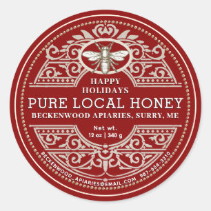 Pegatina Redonda Feliz feriado de abril Ornate Honey label Red