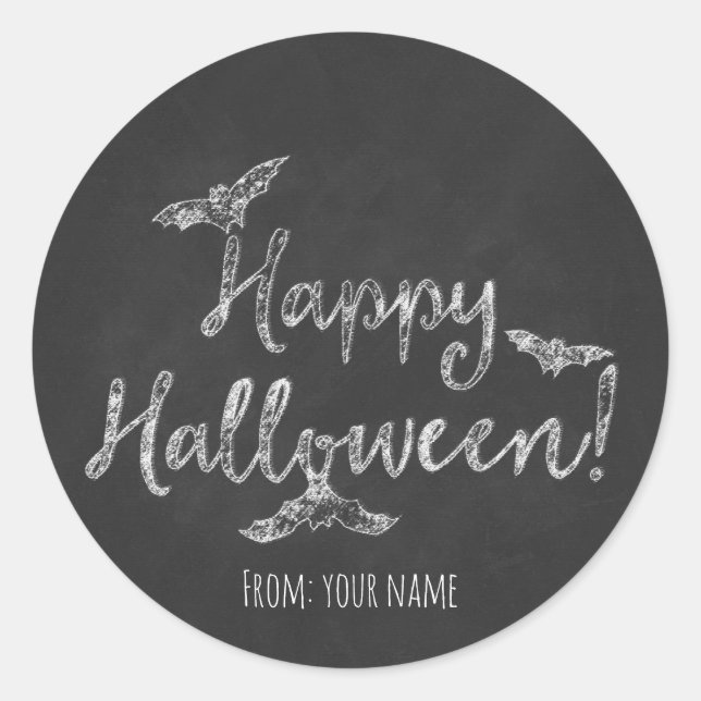 Pegatina Redonda Feliz feriado de Chalkboard de Halloween