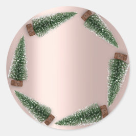 Pegatina Redonda Feliz feriado Feliz Árbol de Navidad Regalo Rosa V