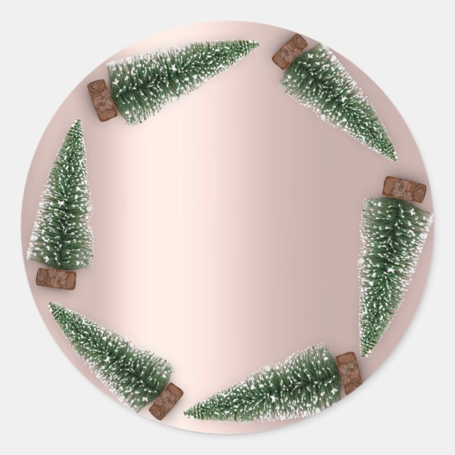 Pegatina Redonda Feliz feriado Feliz Árbol de Navidad Regalo Rosa V (Anverso)