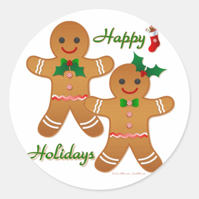 Pegatina Redonda Feliz feriado Gingerbread Man Boy Chica (Anverso)