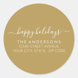 Pegatina Redonda Feliz feriado Navidades Dirección de oro clásica