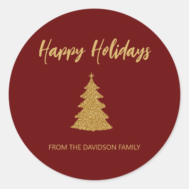 Pegatina Redonda Feliz feriado Purpurina navideño (Anverso)