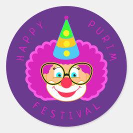 Pegatina Redonda Feliz Festival de Purim Funny Fiesta de Payasos