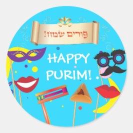 Pegatina Redonda Feliz Festival de Purim Regalos Máscaras Vacacione