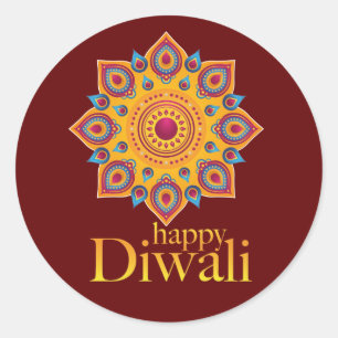 Pegatina Redonda Feliz Festival Diwali de la Luz