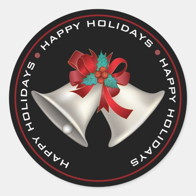 PEGATINA REDONDA FELIZ FESTIVIDAD, NAVIDADES CINTAN EN NEGRO (Anverso)