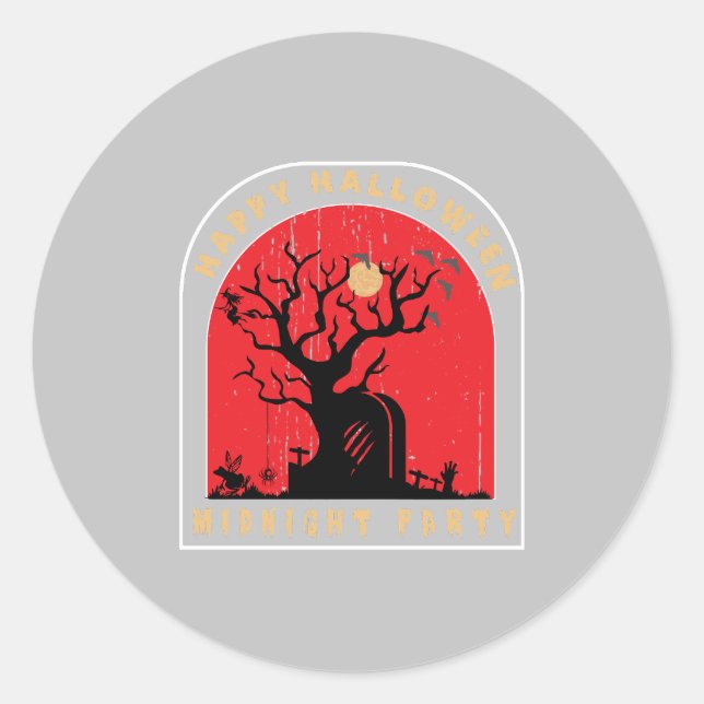 Pegatina Redonda Feliz Fiesta de la medianoche de Halloween (Anverso)