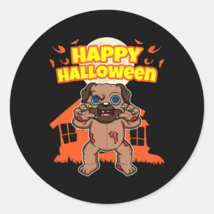 Pegatina Redonda Feliz Fiesta de la víspera de Halloween con miedo