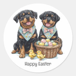 Pegatina Redonda Feliz fiesta de Pascua de Rottweiler para perros