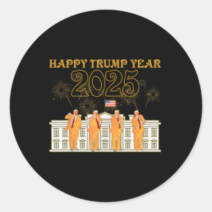 Pegatina Redonda Feliz Fiesta del año Trump 2025 Nuevo presidente d